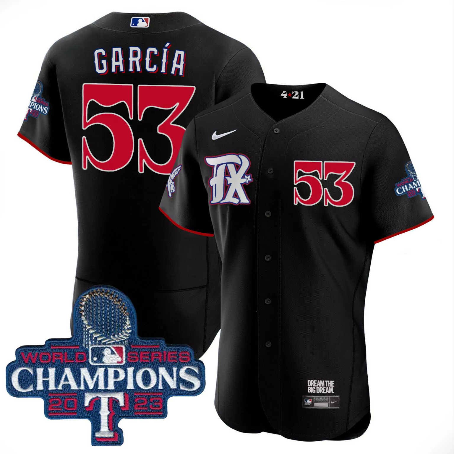 Adolis Garcia 53 Texas Rangers Jersey Black 2023 World Series Champions Men Red White