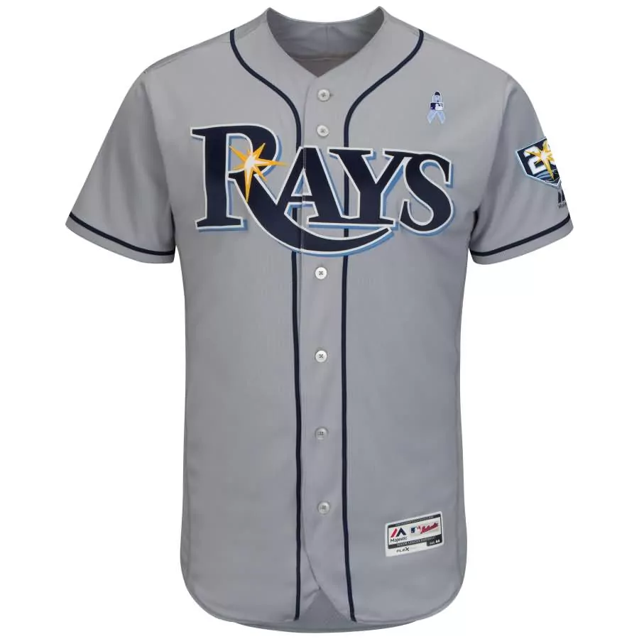 Custom Tampa Bay Rays Jersey Gray 2020 Al East Division Champions Light Blue Ribbon