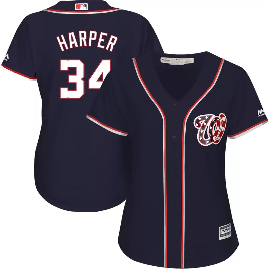 Bryce Harper 34 Jersey Navy Blue Washington Nationals Majestic Men Red White Alternate