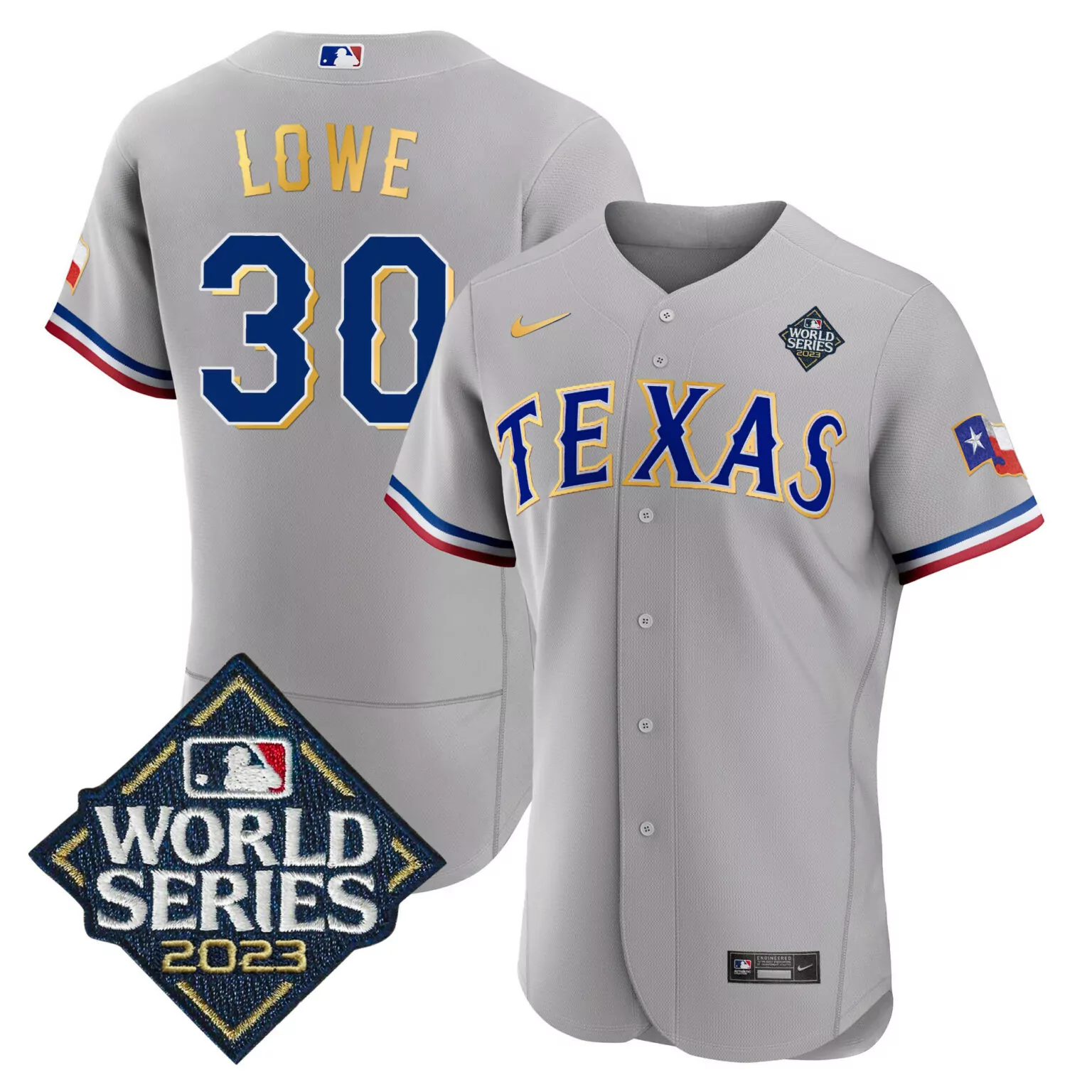 Nathaniel Lowe 30 Texas Rangers Jersey Gray 2023 World Series Men Blue Red White