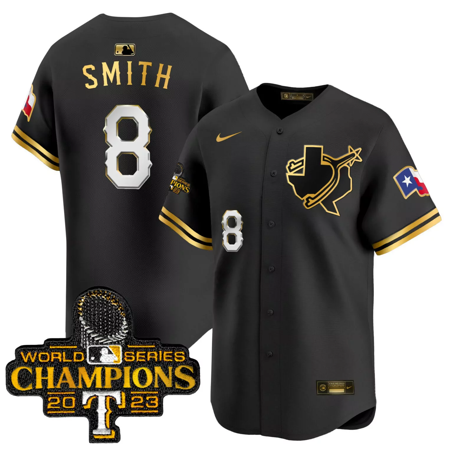 Josh Smith 8 Texas Rangers Jersey Black World Series Champions 2023 Men Gold v3 All