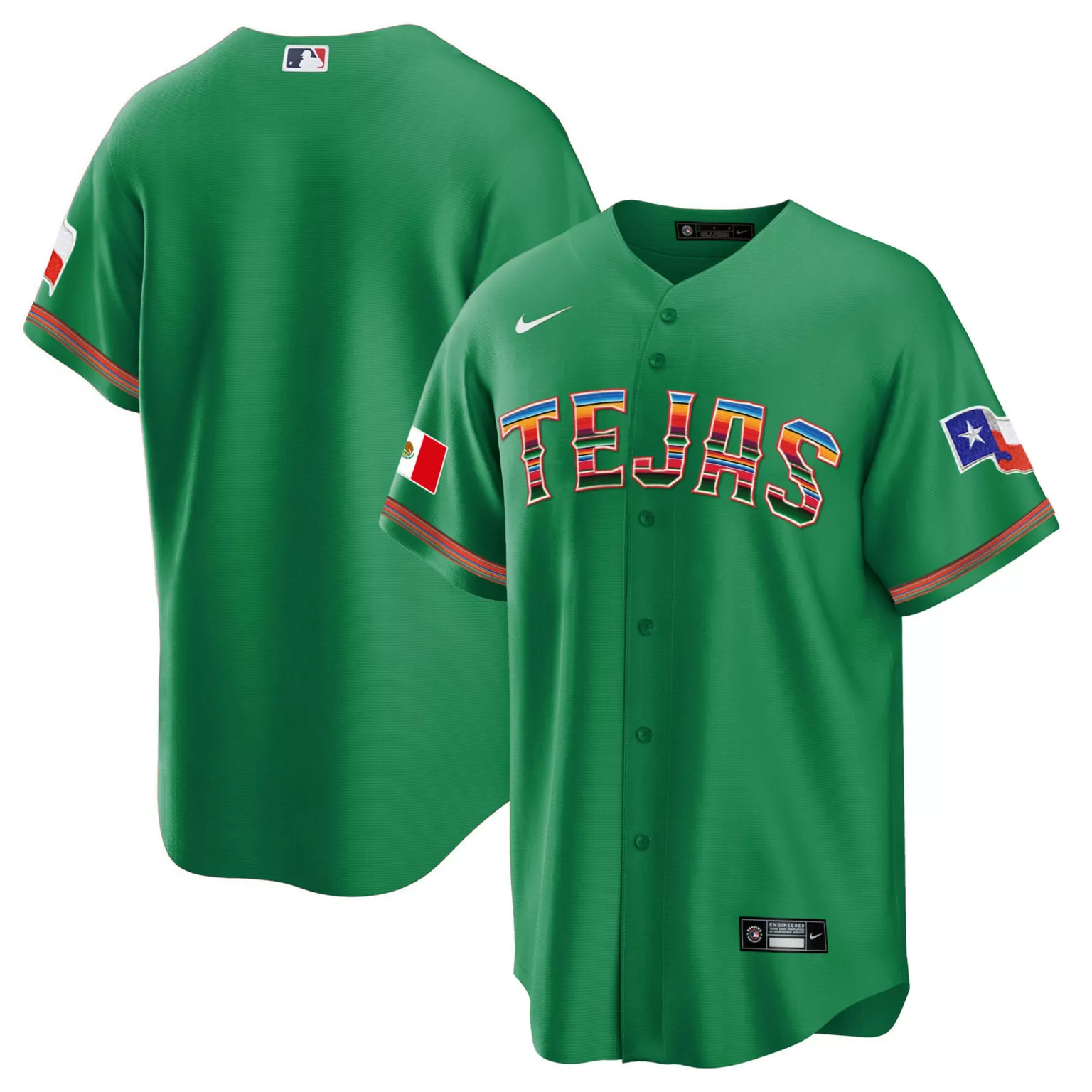 Tejas Texas Rangers Jersey Green City Connect Mexican Flag Men Red White Blue Yellow