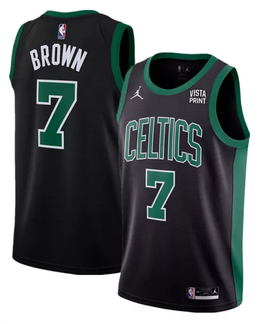 Jaylen Brown 7 Celtics Jersey Black Men Replica Green Stitched