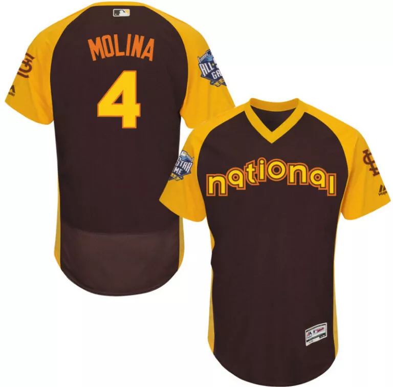 Yadier Molina 4 National League Jersey Brown MLB All-star Game Men Split Design Yellow