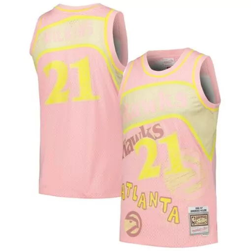 Dominique Wilkins 21 Jersey Pink 1996-97 Atlanta Hawks Mitchell Ness Hardwood Classics 1997