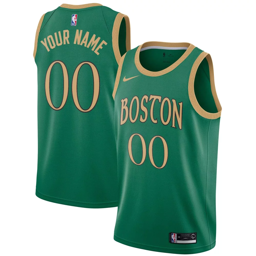 Custom Boston Jersey Green NBA Gold