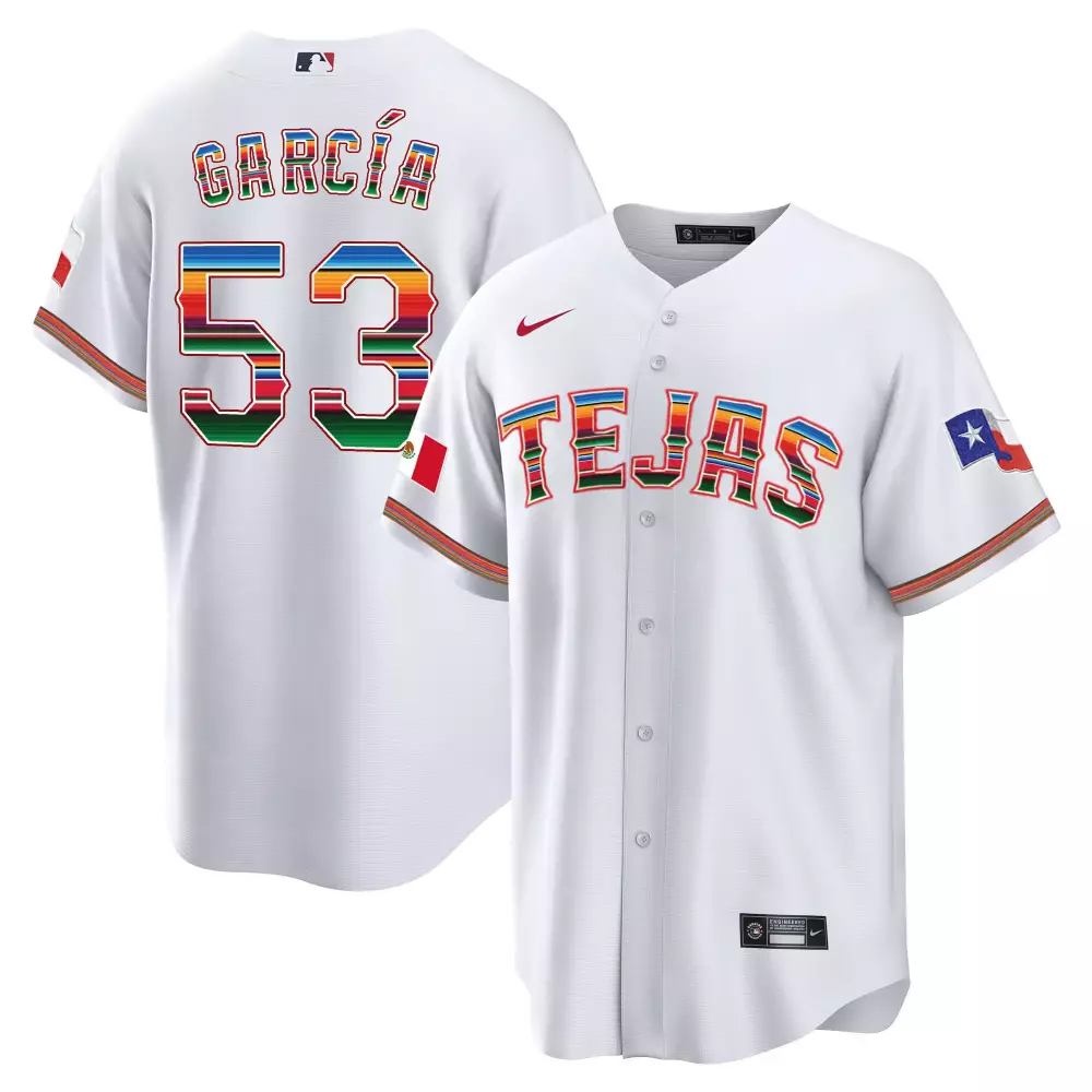 Garcia 53 Texas Rangers Jersey White City Connect Mexico Flag Men Alternate Custom Design