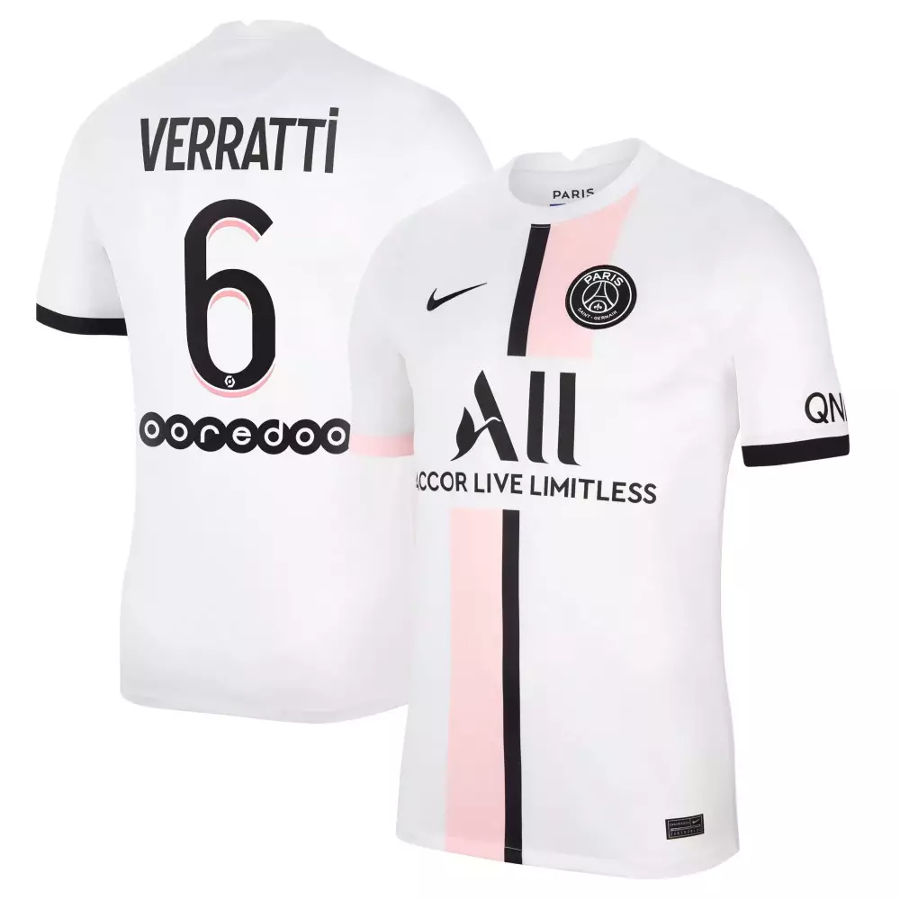 Verratti 6 Paris Saint-germain Jersey White Ooredoo Men Black Pink Away