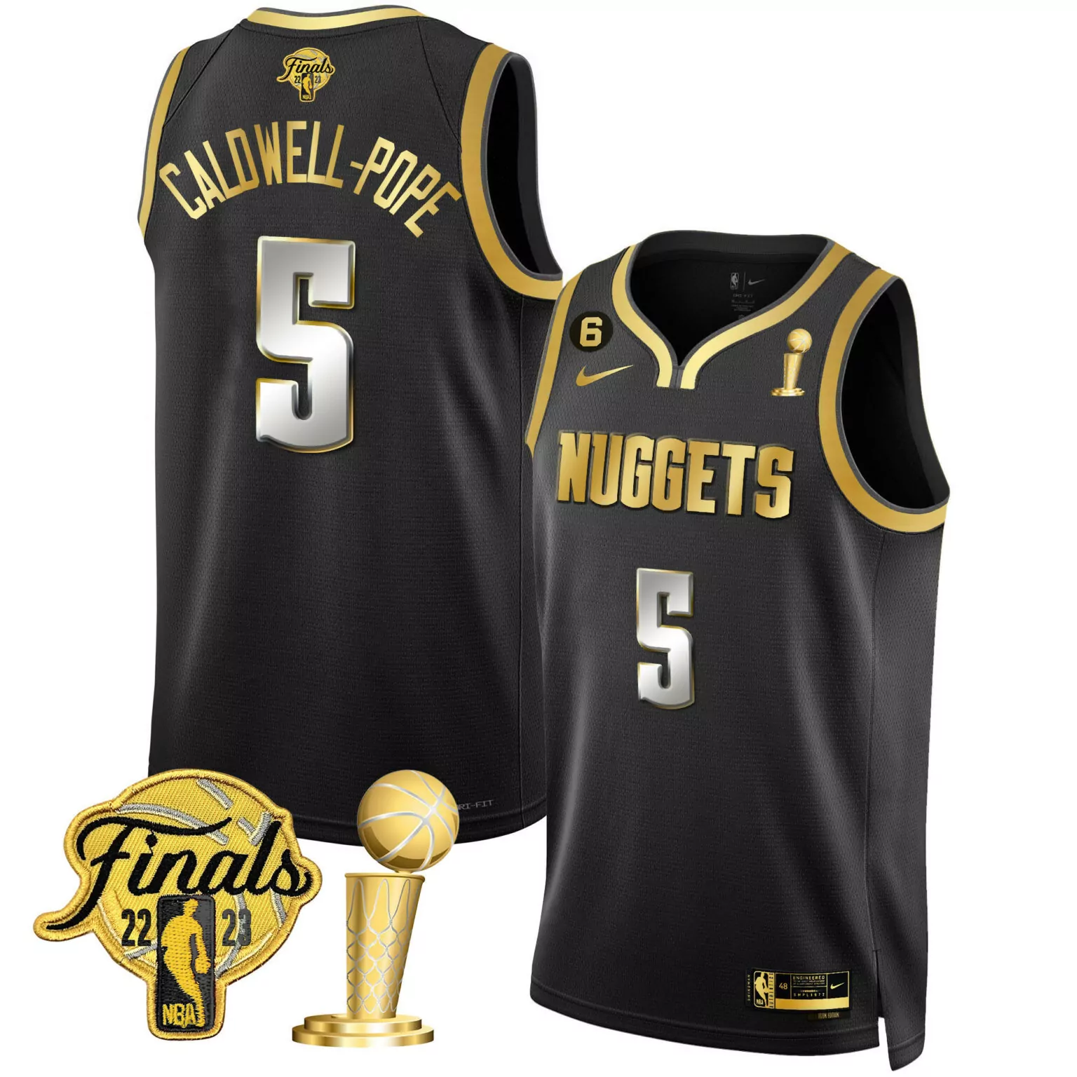 Caldwell Pope 5 Nuggets Jersey Black NBA Finals 22-23 Larry O'brien Trophy Men Gold