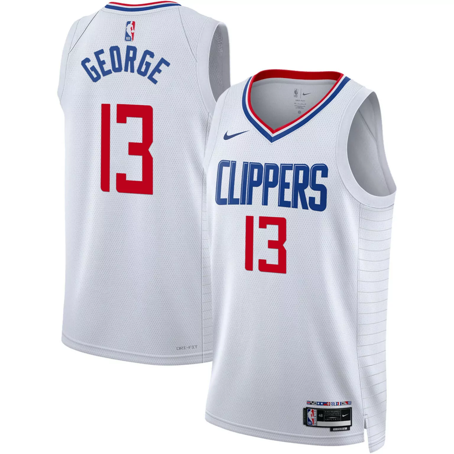 Paul George 13 Clippers Jersey White Men Standard Blue Red Swingman All Stitched