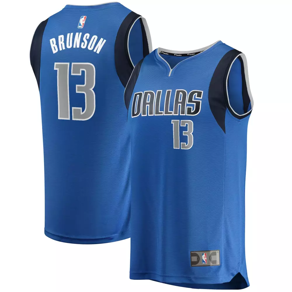 Jalen Brunson 13 Dallas Mavericks Jersey Blue Men Dark White Grey Replica Icon