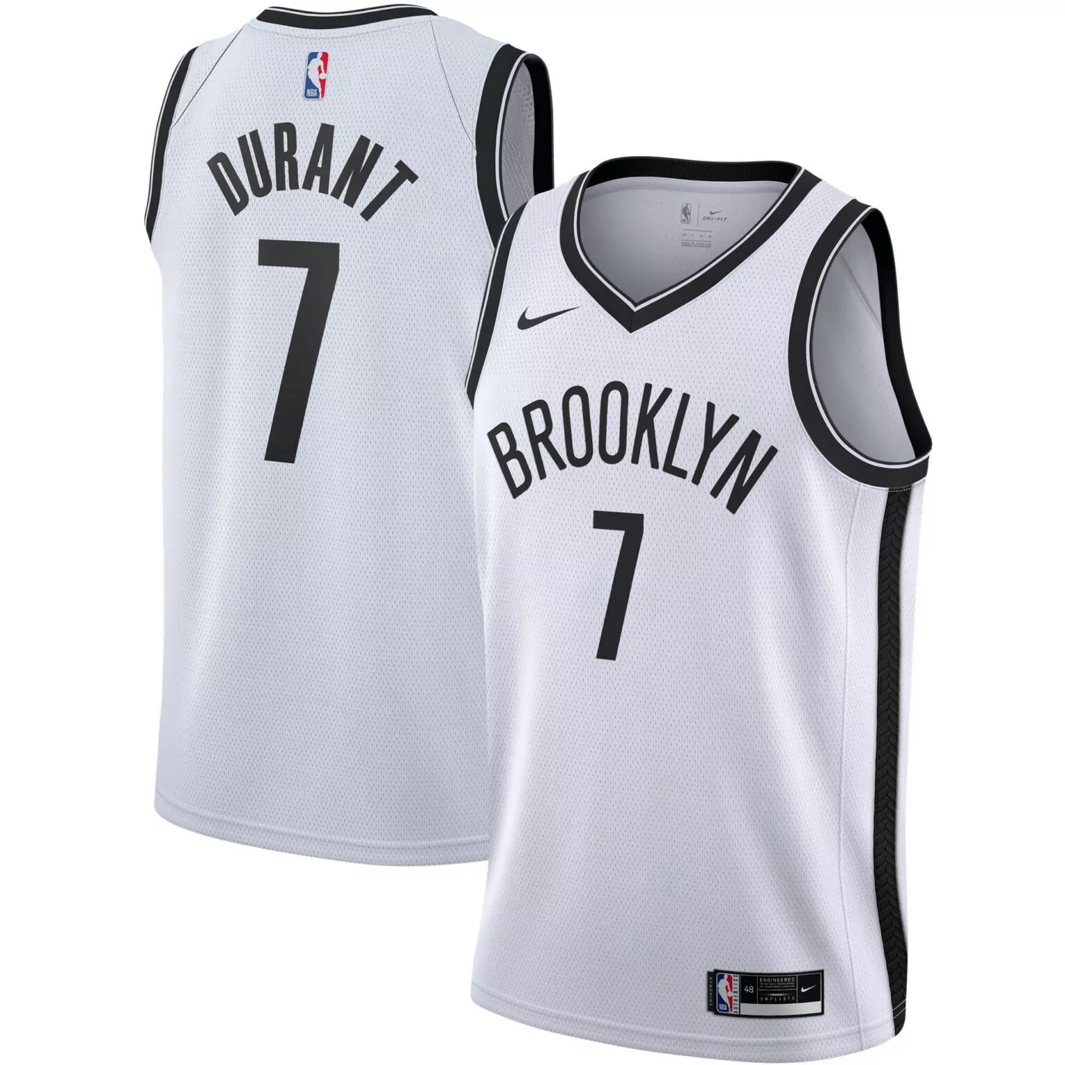 Kevin Durant 7 Brooklyn Nets Jersey White Men Black