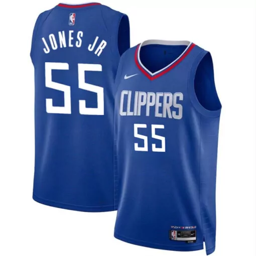 Derrick Jones Jr. 55 Clippers Jersey Blue Men Authentic White Red Icon Stitched