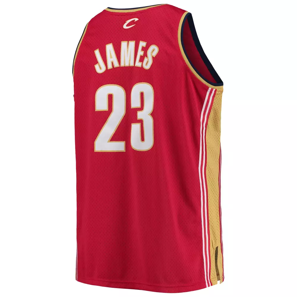 Lebron James 23 Jersey Red Cleveland Cavaliers Men Gold Navy Hardwood Classics Swingman
