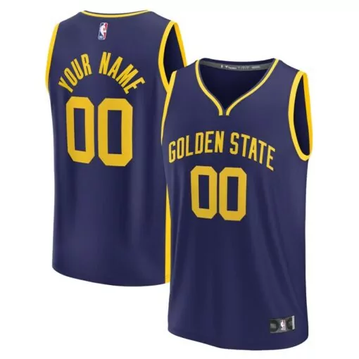 Custom Golden State Warriors Jersey Navy Blue Men Yellow