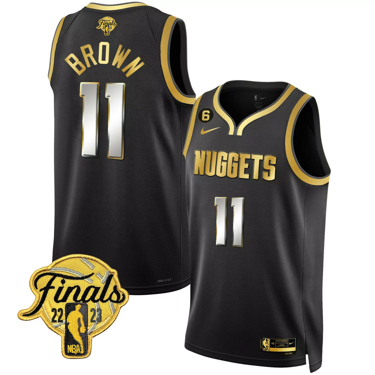 Brown 11 Nuggets Jersey Black Finals 2022-2023 Men Gold Silver All Stitched