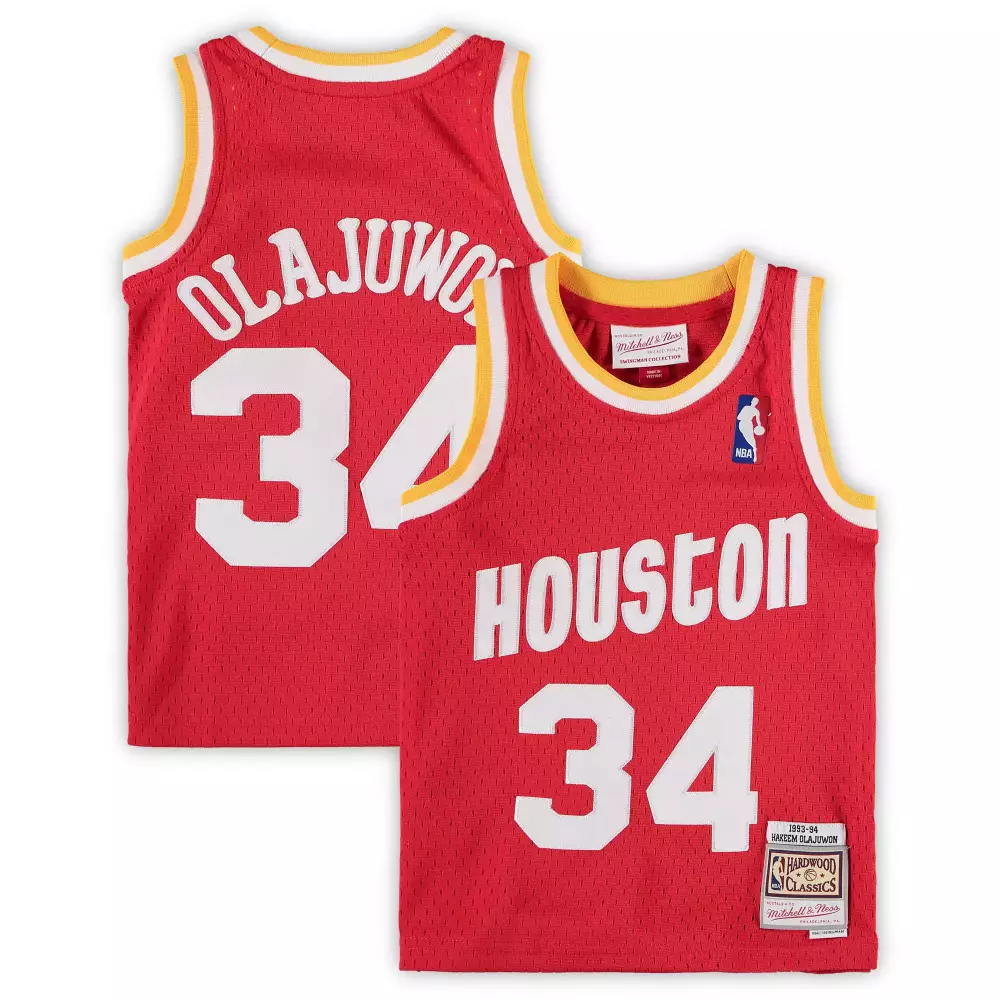 Hakeem Olajuwon 34 Jersey Red 1993-94 Houston Rockets Mitchell Ness Hardwood Classics 1993