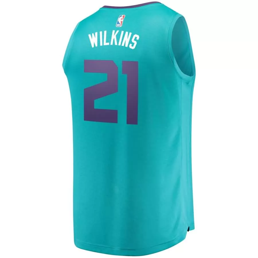 Dominique Wilkins 21 Jersey Teal Charlotte Hornets Men Purple Replica Icon