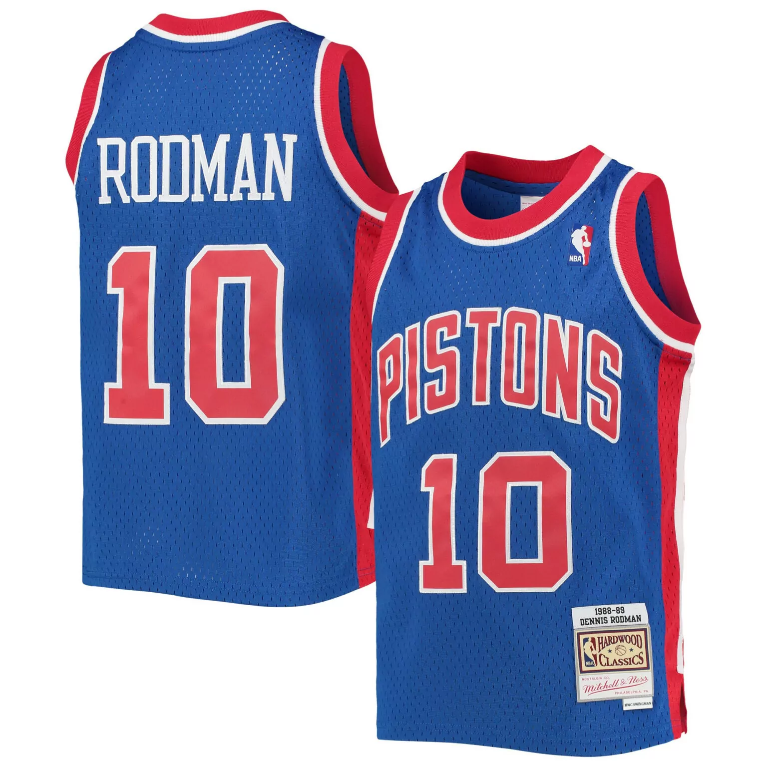 Dennis Rodman 10 Detroit Pistons Jersey Blue Men Official Red White Hardwood Classics