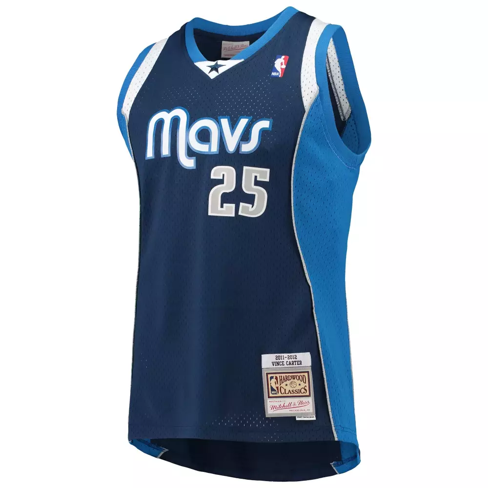 Vince Carter 25 Dallas Mavericks Jersey Navy Hardwood Classics Men White Blue Swingman