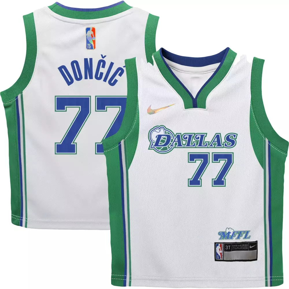 Luka Doncic 77 Dallas Mavericks Jersey White Kids NBA Green Blue Replica