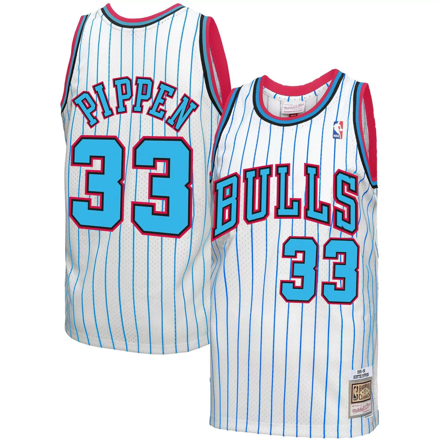 Scottie Pippen 33 Bulls Jersey White 1995-96 Men Blue Red Hardwood Classics
