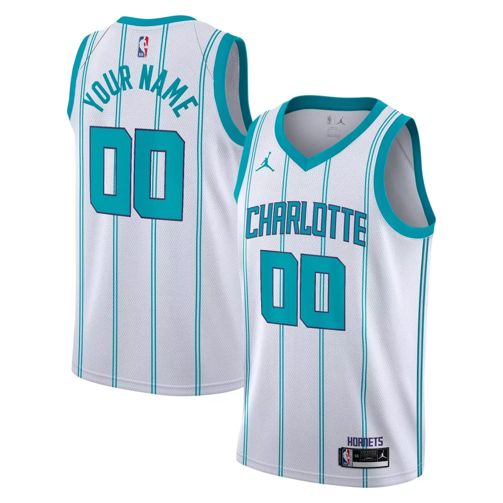 Custom Charlotte Hornets Jersey White Men Teal