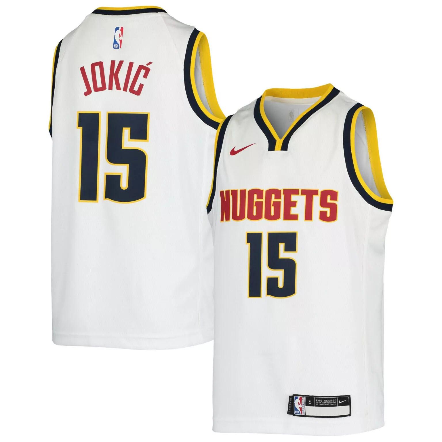 Nikola Jokic 15 Nuggets Jersey White Men Swingman Navy Blue Yellow Red