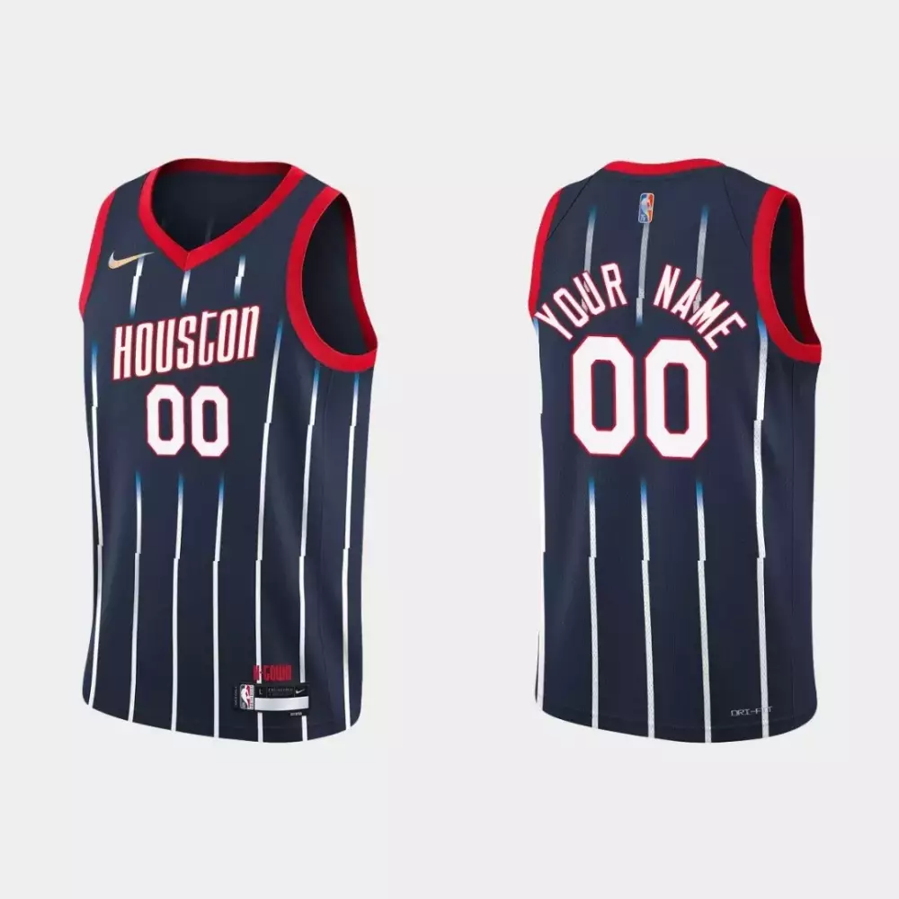 Custom Houston Rockets Jersey Navy Men Pinstripe Red White