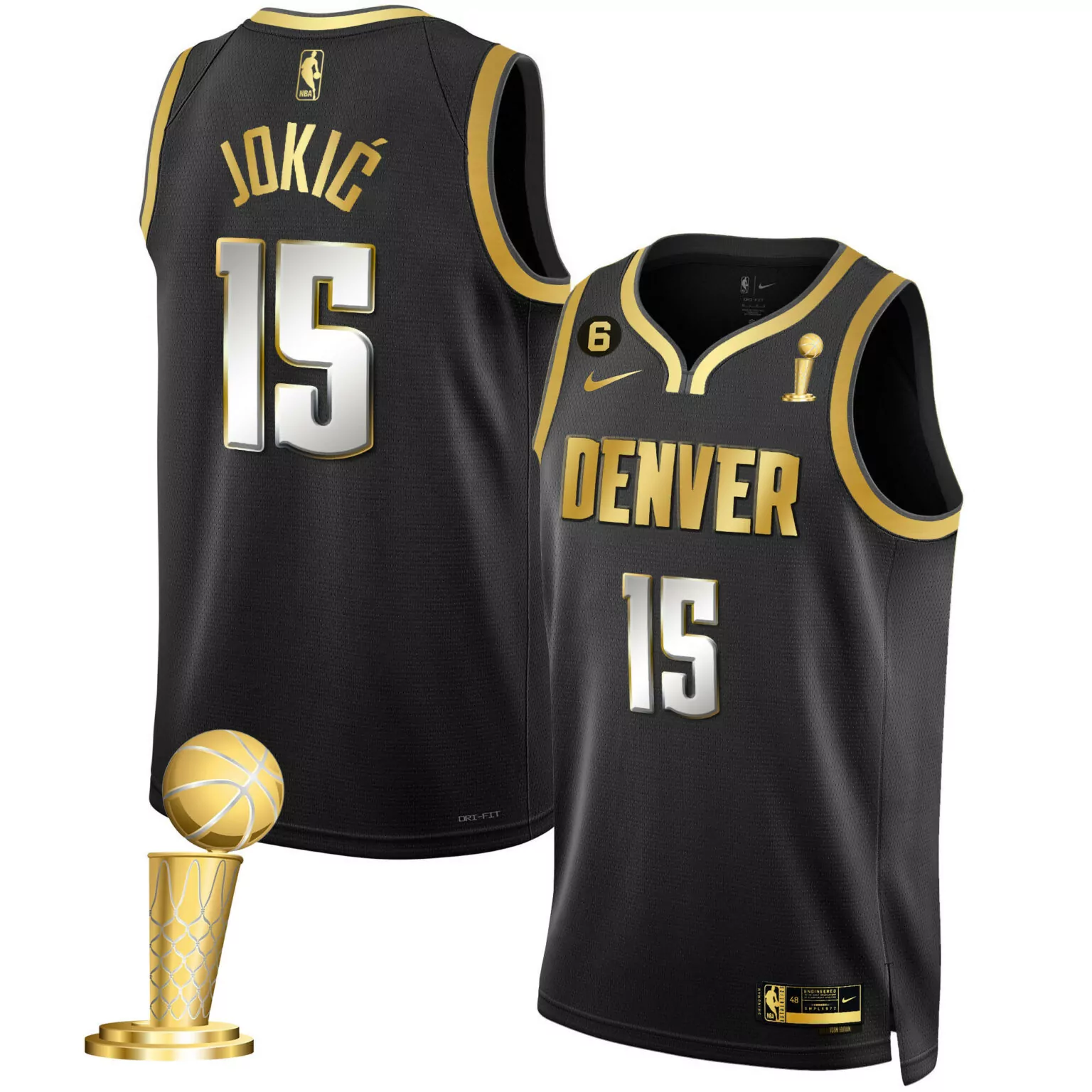 Nikola Jokic 15 Denver Nuggets Jersey Black Championship Men Gold Collection All