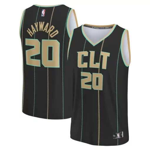 Gordon Hayward 20 Jersey Black Charlotte Hornets Men Gold Teal