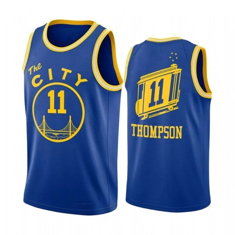 Klay Thompson 11 Jersey Blue The City Golden State Warriors Men Yellow