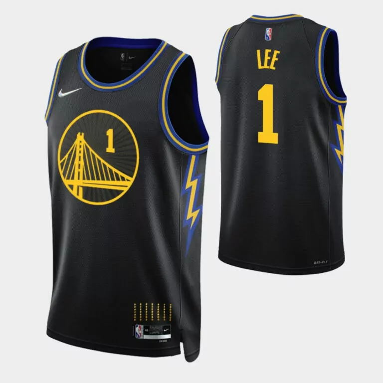 Damion Lee 1 Jersey Black Golden State Warriors Men Split Design Blue Gold