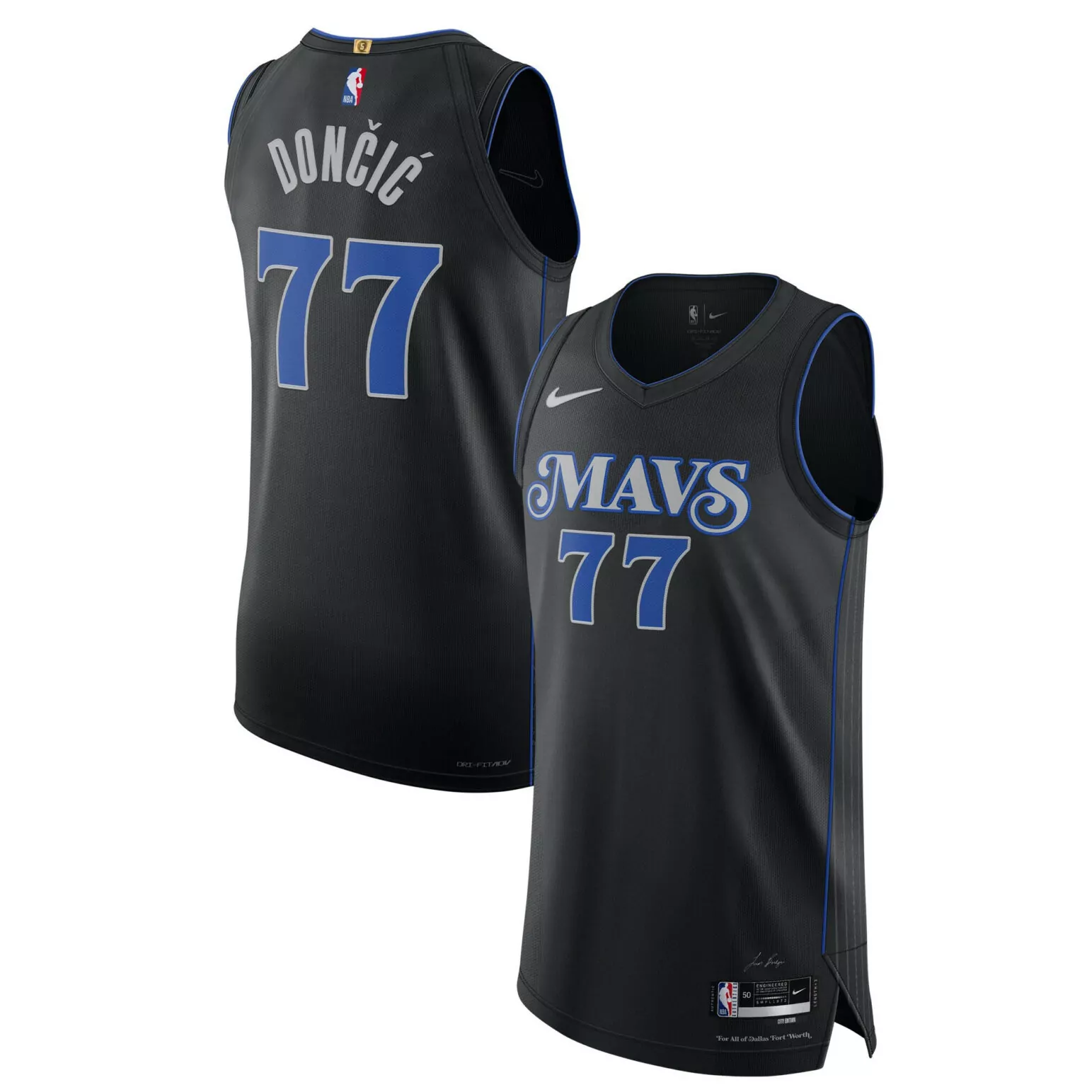 Luka Doncic 77 Dallas Mavericks Jersey Black City Edition Men Blue Silver All Stitched