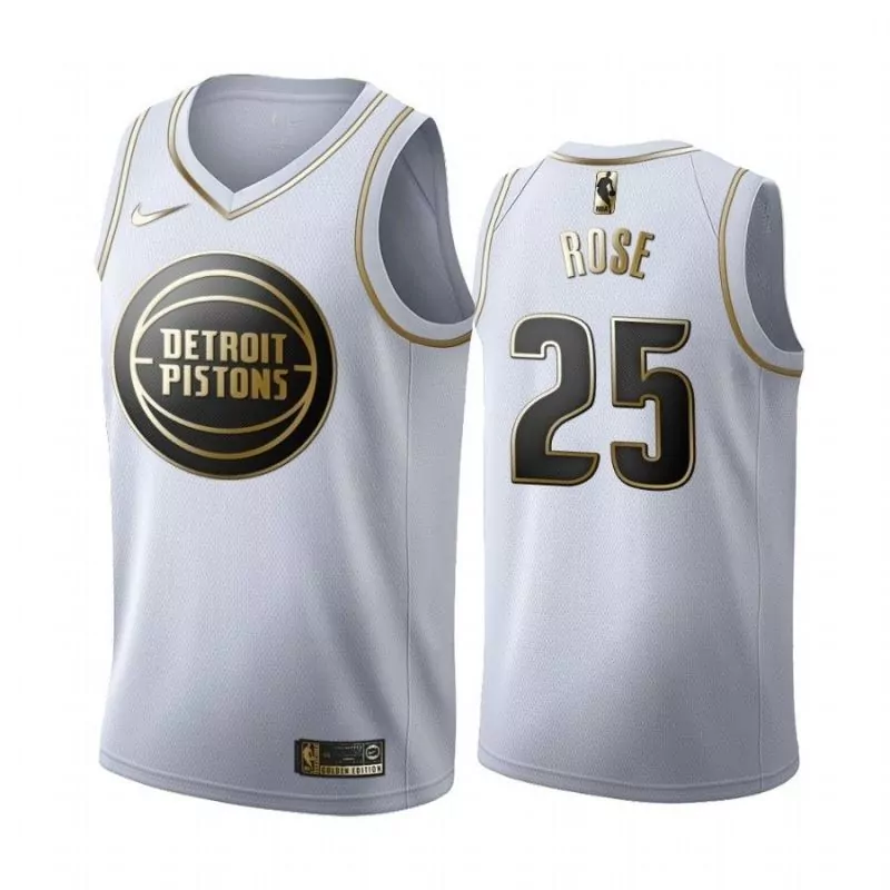 Derrick Rose 25 Detroit Pistons Jersey White Golden Edition Men Alternate Black Gold