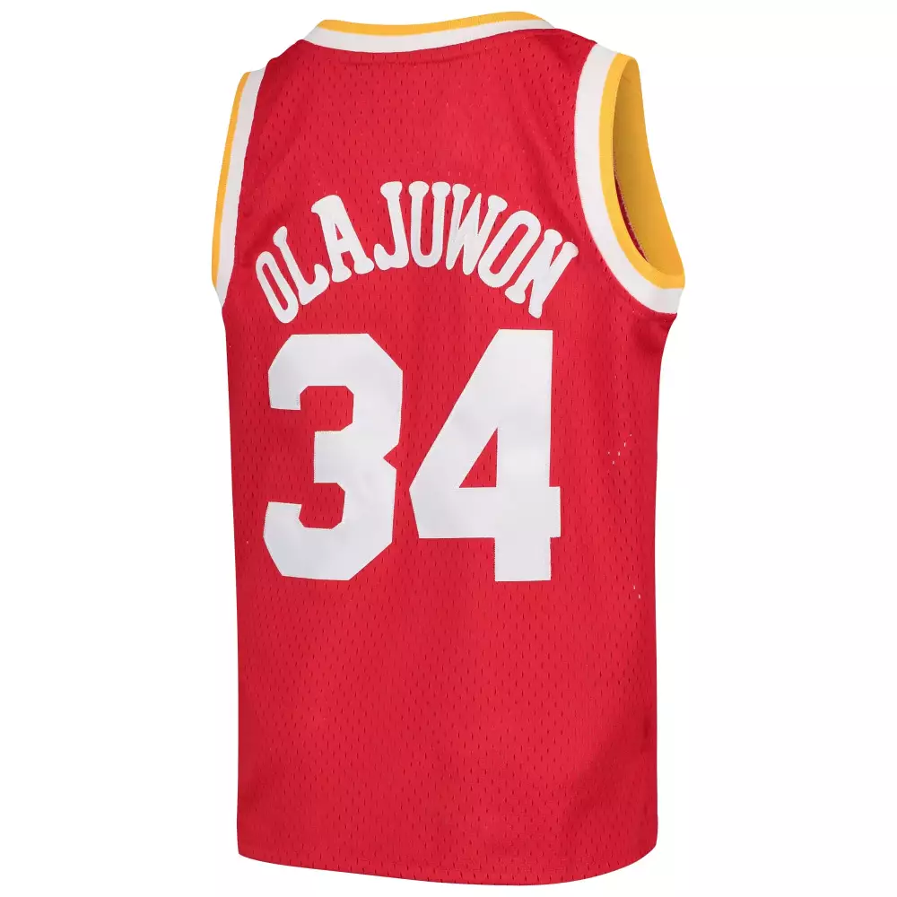 Hakeem Olajuwon 34 Jersey Red Houston Rockets Men White Yellow Swingman Throwback