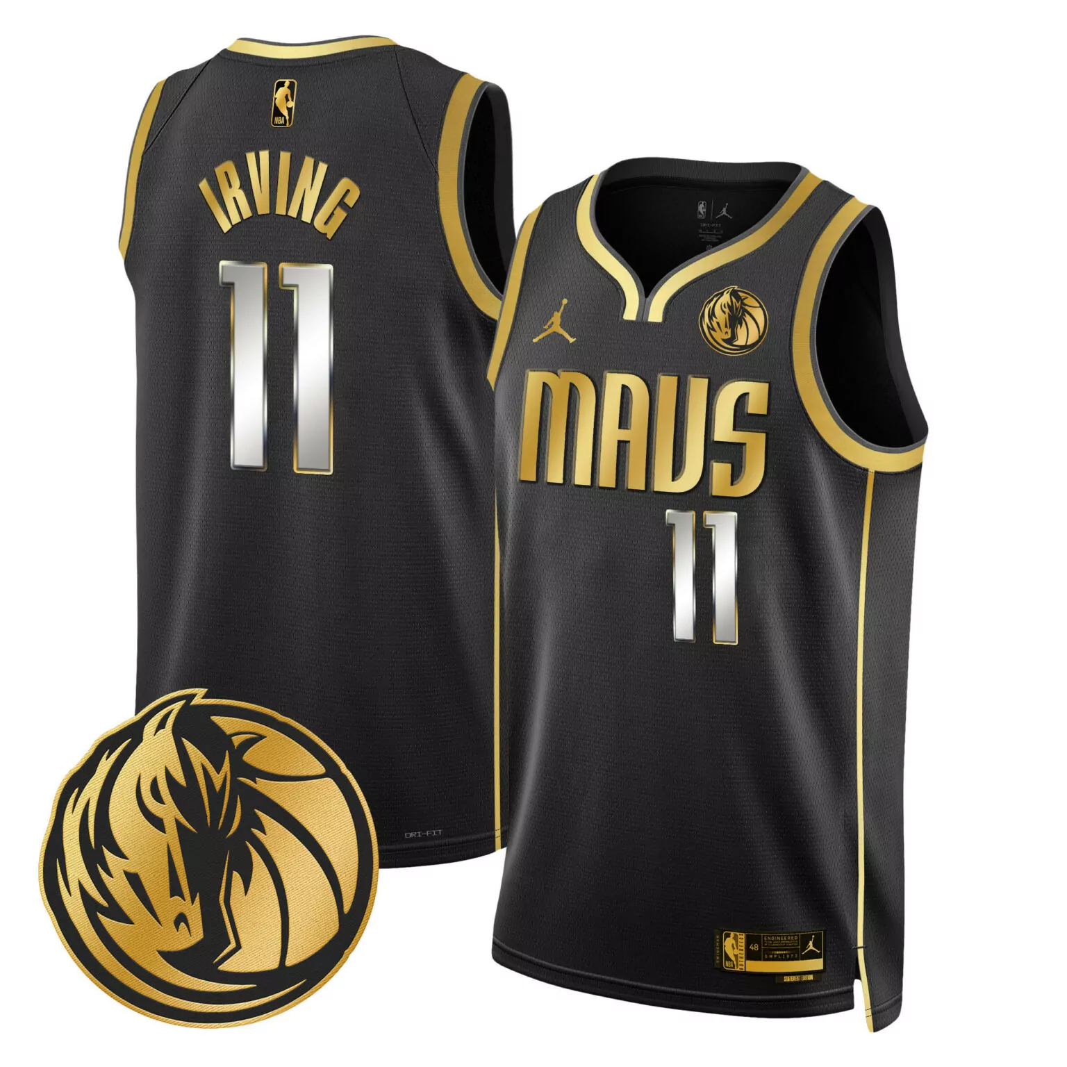 Kyrie Irving 11 Mavs Jersey Black Statement Edition 2023 Men Gold Silver Swingman