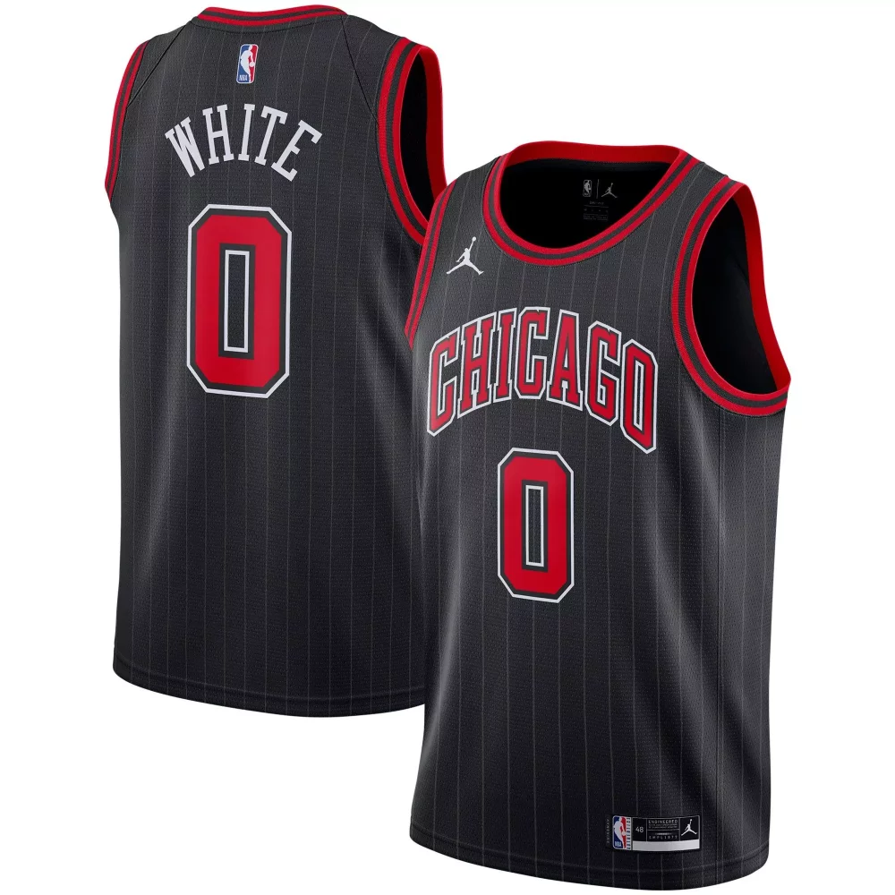 Coby White Chicago Bulls Jersey Black Statement Edition Men Red