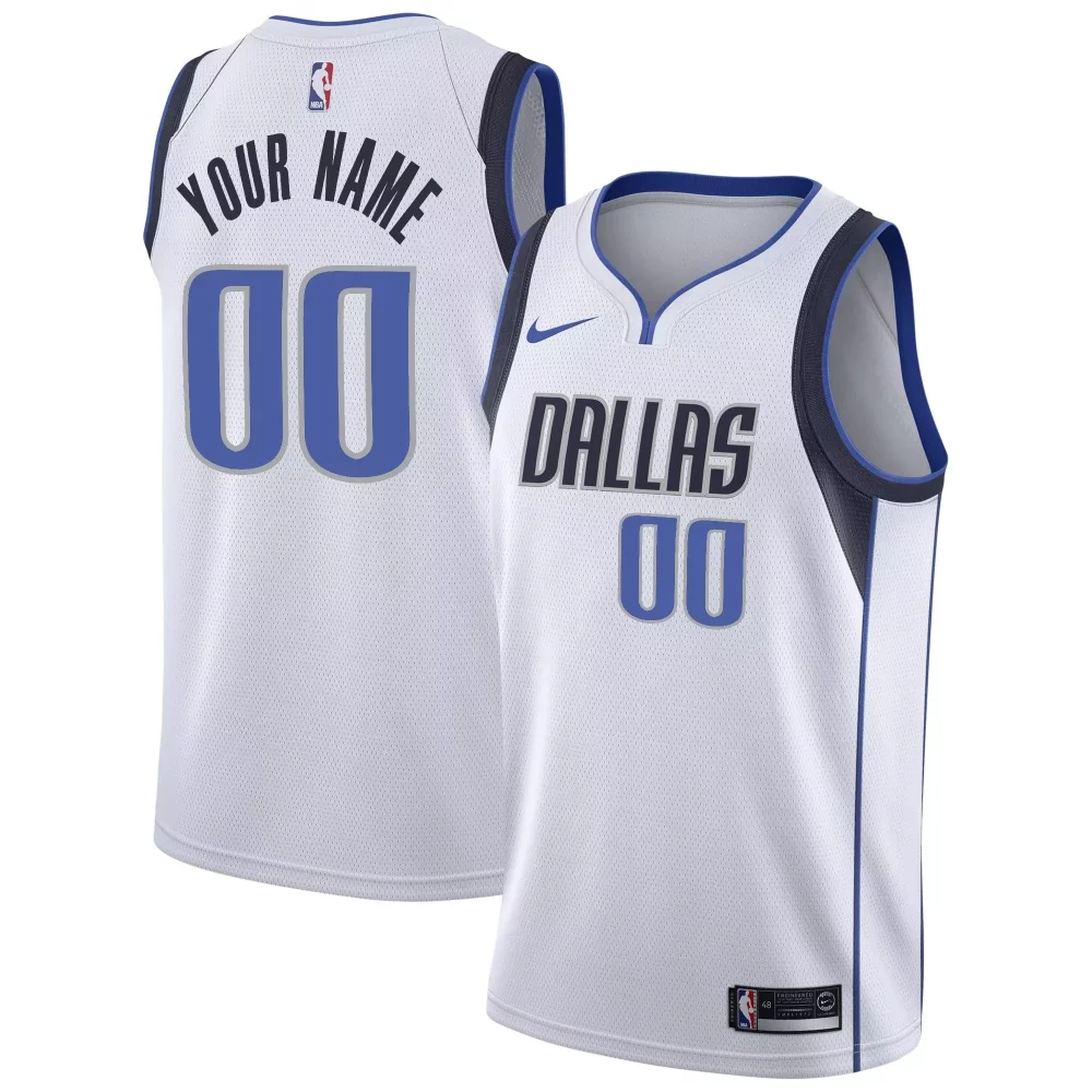Custom Dallas Mavericks Jersey White Men Blue Navy