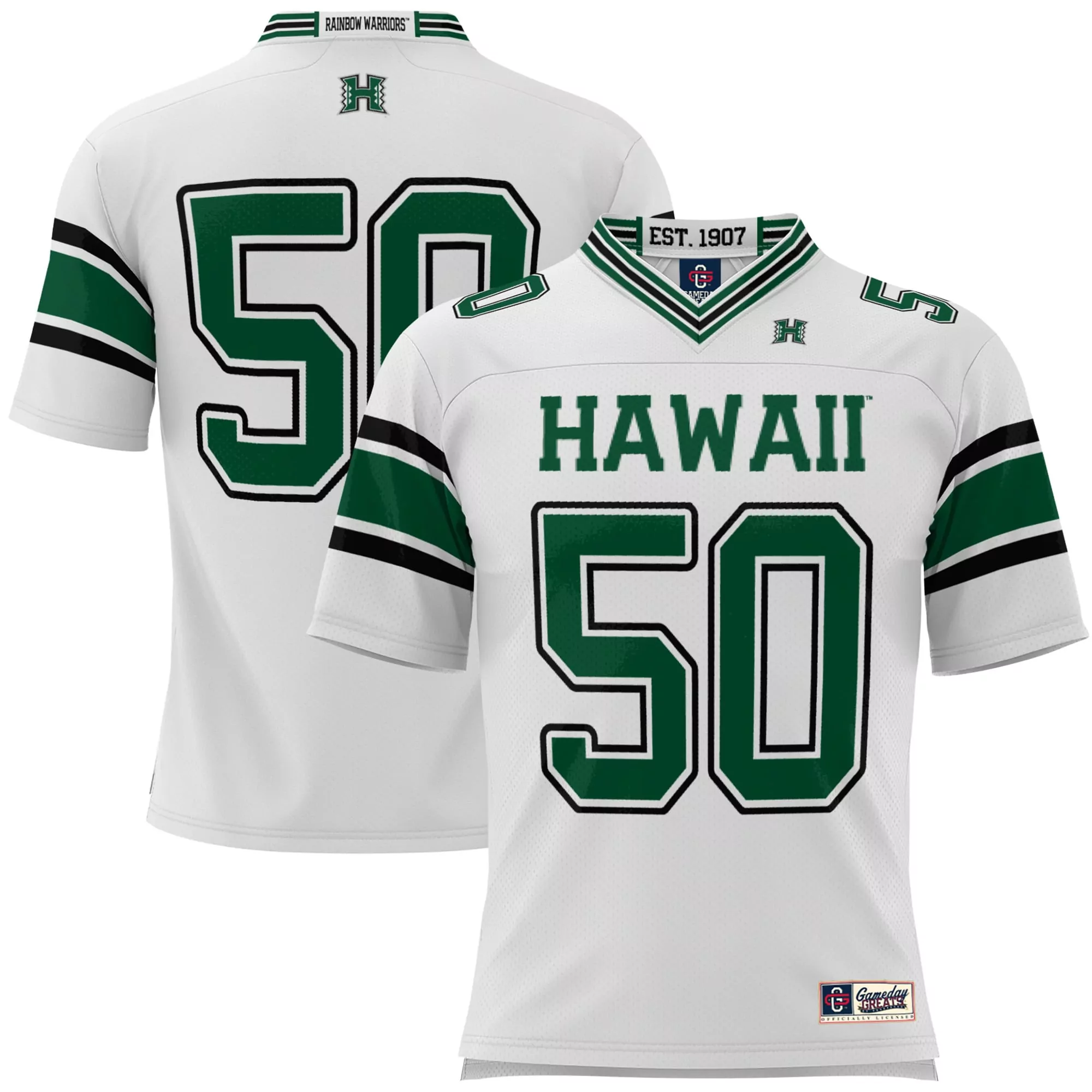 Hawaii 50 Rainbow Warriors Jersey White Gameday Green Black