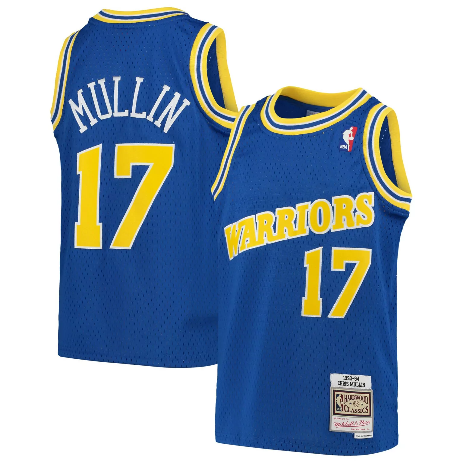 Chris Mullin 17 Warriors Jersey Blue 1993-94 Hardwood Classics Men Yellow White Throwback