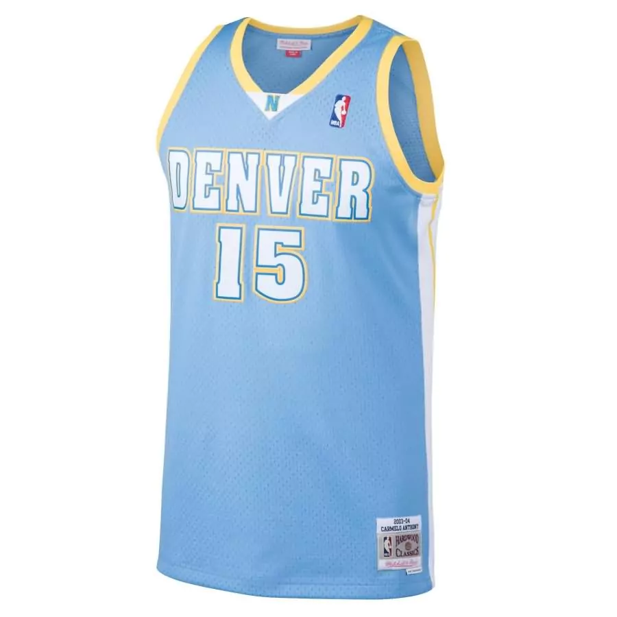 Carmelo Anthony 15 Denver Nuggets Jersey Light Blue Hardwood Classics 2003 Men Replica