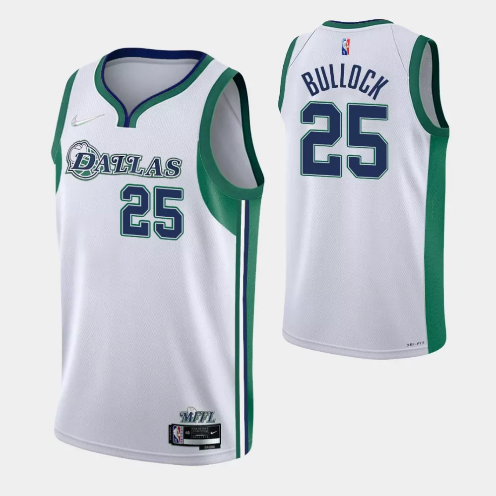 Reggie Bullock 25 Jersey White Dallas Mavericks Mffl Men Green Navy