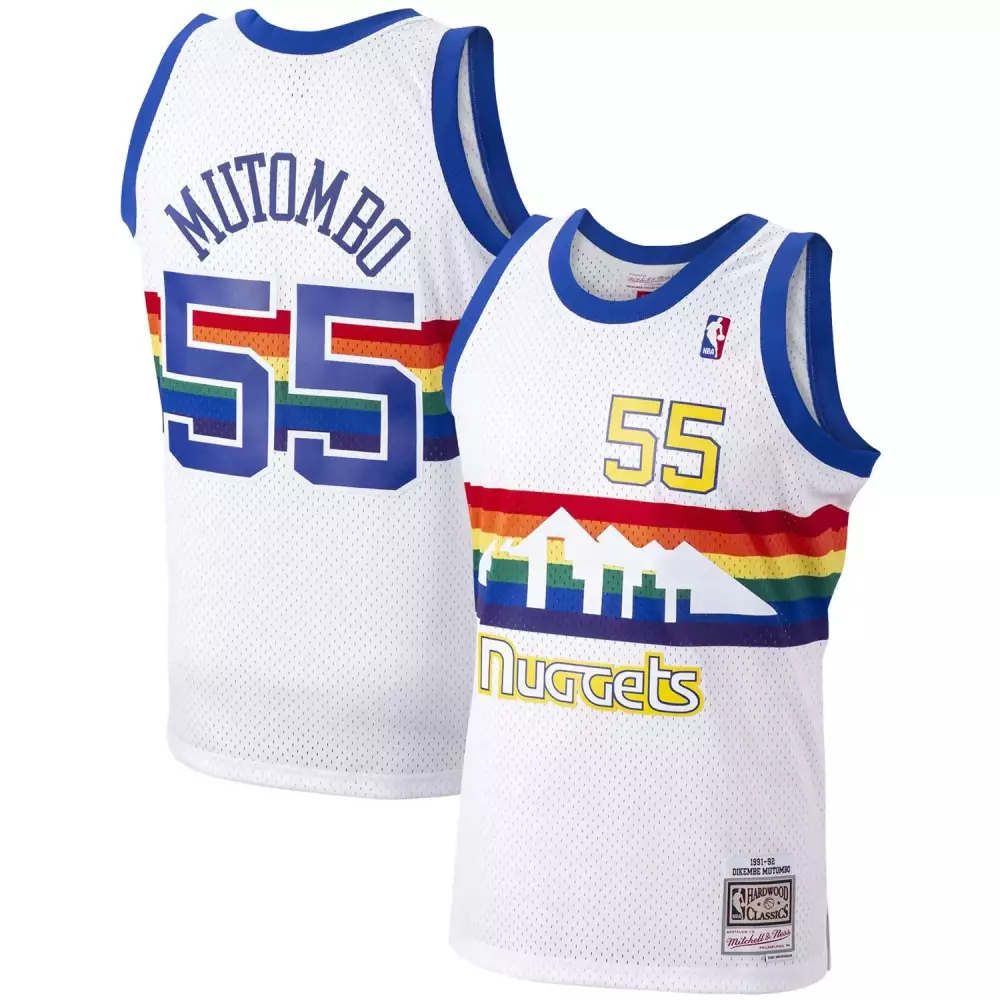 Dikembe Mutombo 55 Nuggets Jersey White 1991-92 Mitchell Ness Hardwood Classics Men