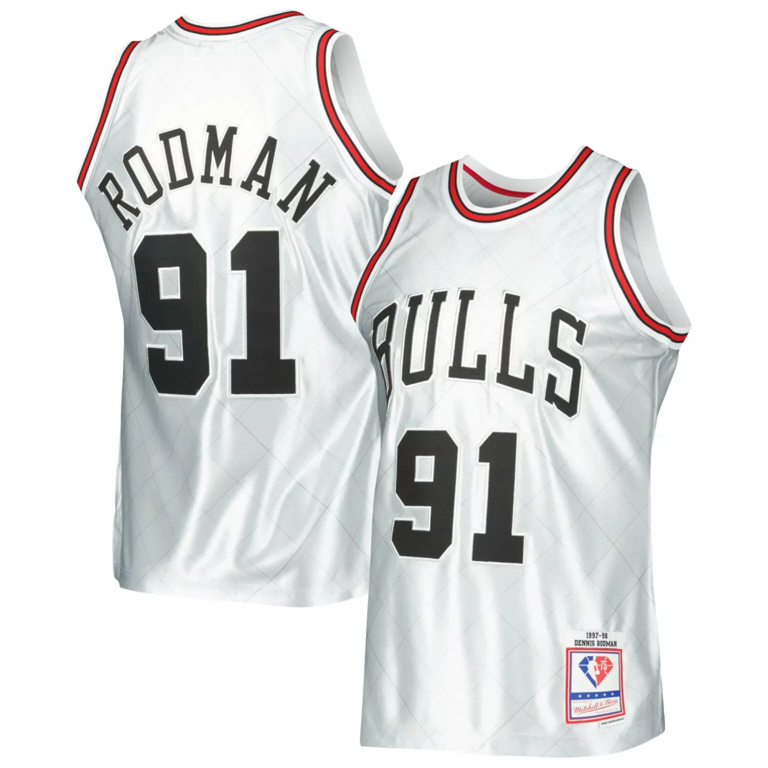Dennis Rodman 91 Bulls Jersey White Mitchell Ness Men Alternate Red Black Hardwood