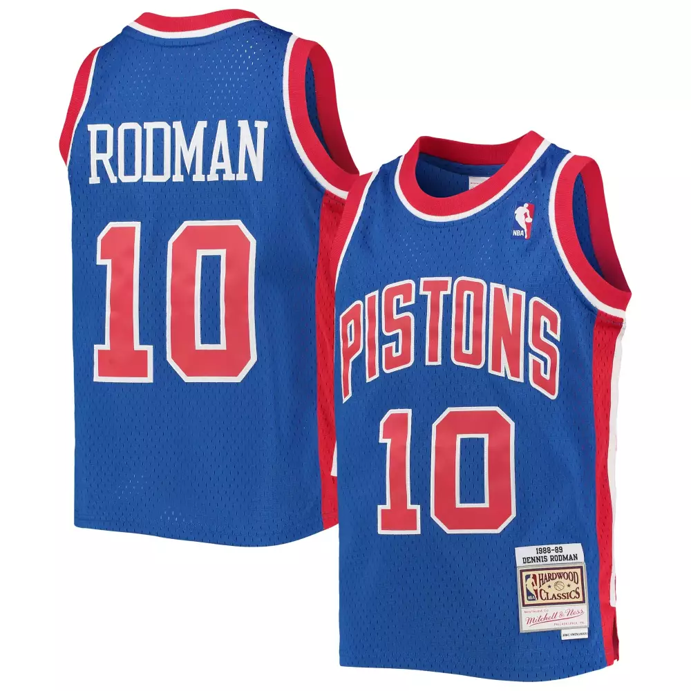 Dennis Rodman 10 Pistons Jersey Blue Men Red White Hardwood Classics Swingman
