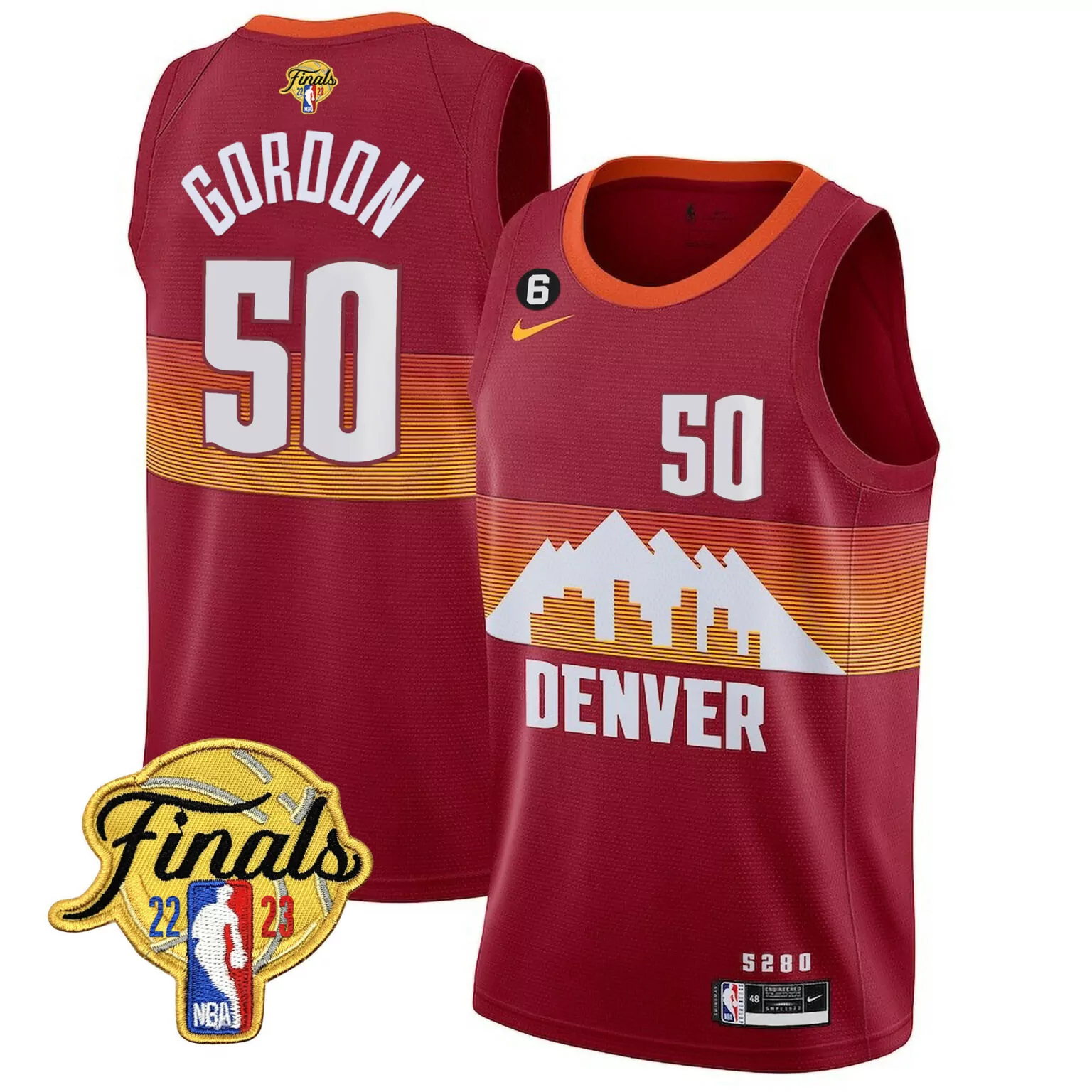 Aaron Gordon 50 Denver Nuggets Jersey Maroon 2023 NBA Finals Men Regular Orange White
