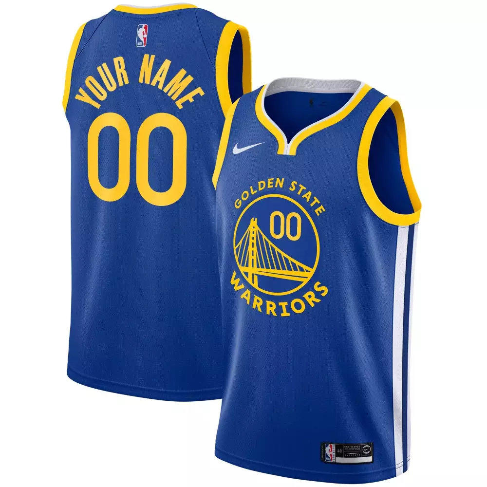 Custom Golden State Warriors Jersey Royal Blue Men Yellow White Icon