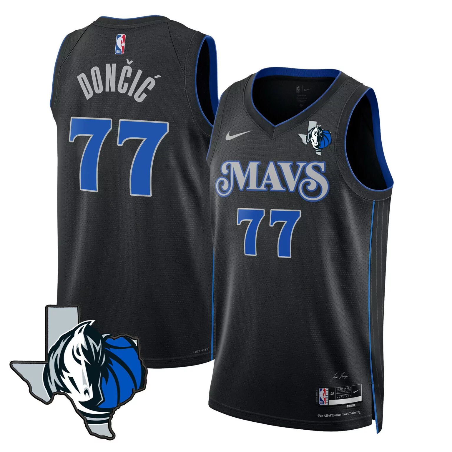 Luka Doncic 77 Dallas Mavericks Jersey Black City Edition Dri-fit Men Alternate Blue