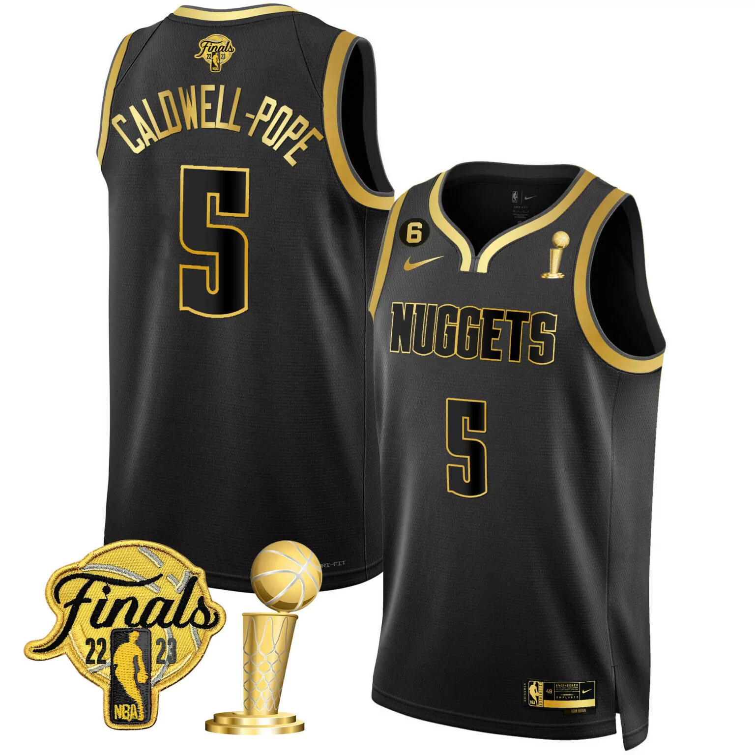 Caldwell Pope 5 Nuggets Jersey Black Finals 2022-2023 2023 Men Gold All Stitched